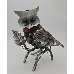Metal Owl Figurine Sculpture Whimsical Garden Art Decor
